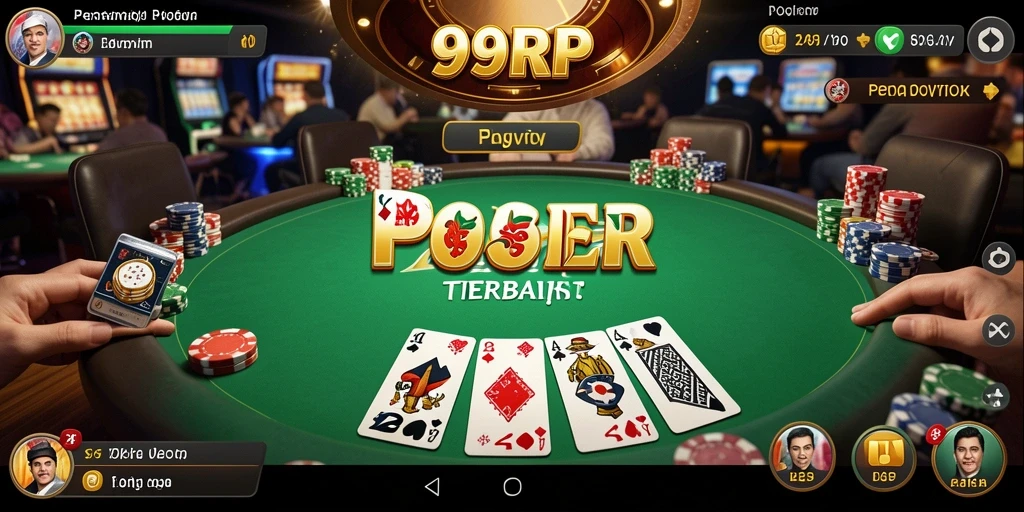 Screenshot gameplay 99RP dengan aksi poker yang seru.