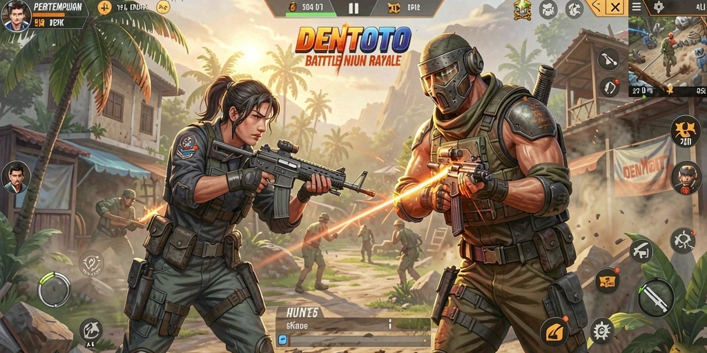 Gambaran gameplay seru DENTOTO dalam pertempuran Battle Royale.