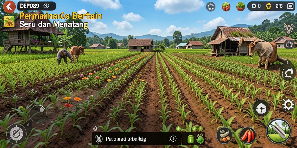 Screenshot gameplay DEPO89 menunjukkan aktivitas bertani yang menyenangkan.