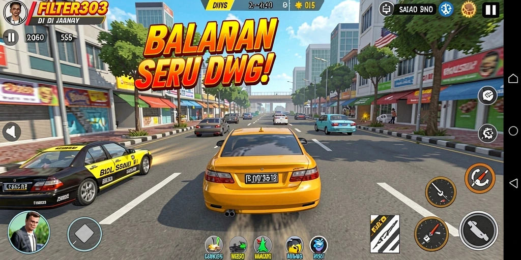 Tampilan menarik gameplay balapan di FILTER303 dengan mobil melaju kencang.
