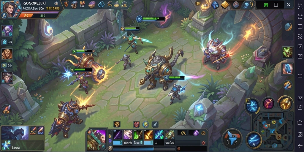 Screenshot utama GOGOREJEKI menampilkan aksi seru dalam gameplay MOBA.