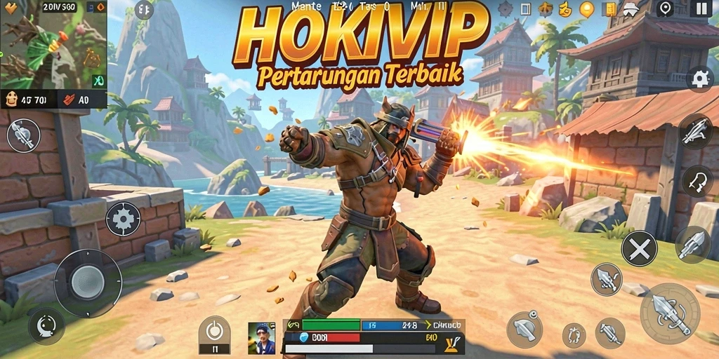 Tangkapan layar HOKIVIP menampilkan aksi pertempuran Battle Royale yang mendebarkan.