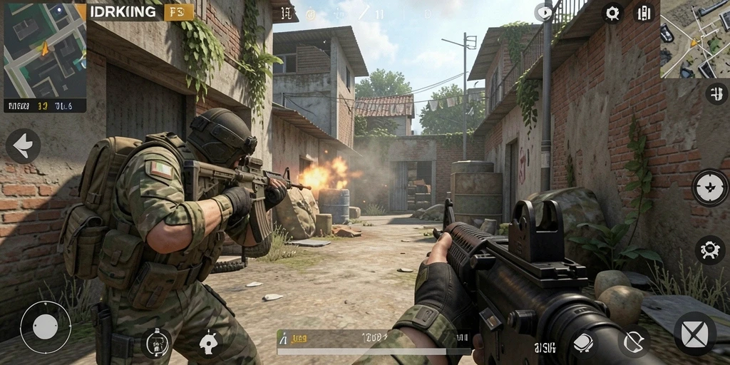 Screenshot gameplay IDRKING, menampilkan aksi tembak menembak yang intens.