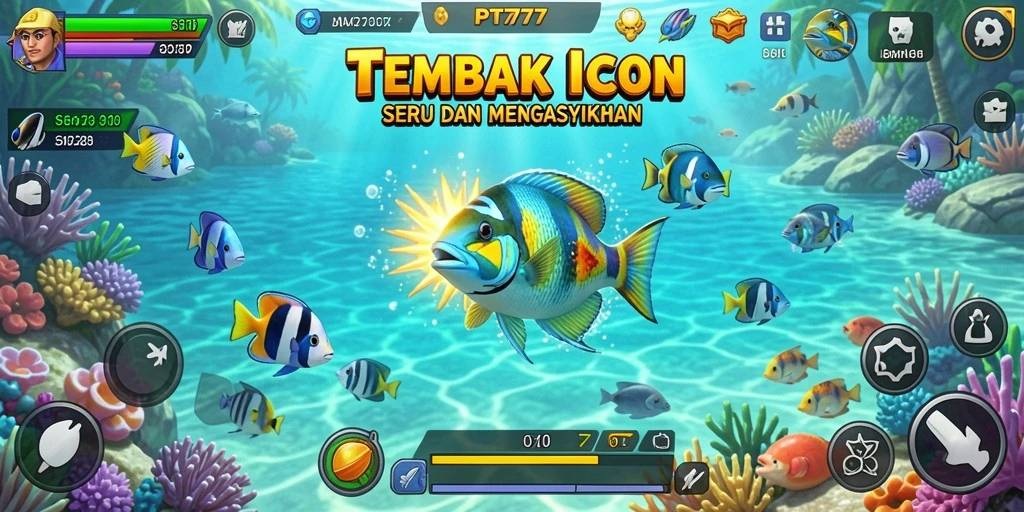 Tampilan gameplay PT777 yang penuh warna dan seru saat menembak ikan.