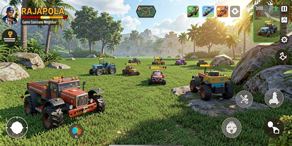 Tampilan gameplay menarik dari RAJAPOLA dengan warna cerah.