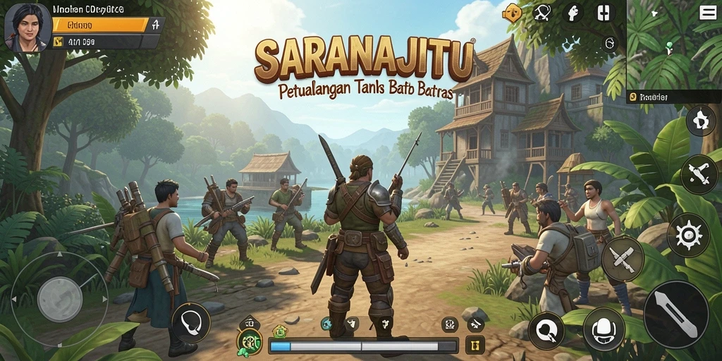 Tampilan utama gameplay SARANAJITU yang menampilkan keindahan dunia terbuka.